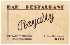 Vintage Business Card Royalty Bar Restaurant Nice France 2 Rue Dalpozzo