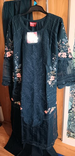 Teal chikankari embroidered - chikankari,