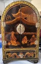 Unusual Antique Chinese Arched Lacquer Jewellery Box Hand Painted C1900