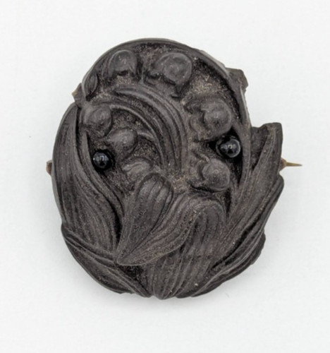 Antique mourning brooch carved - brooch,