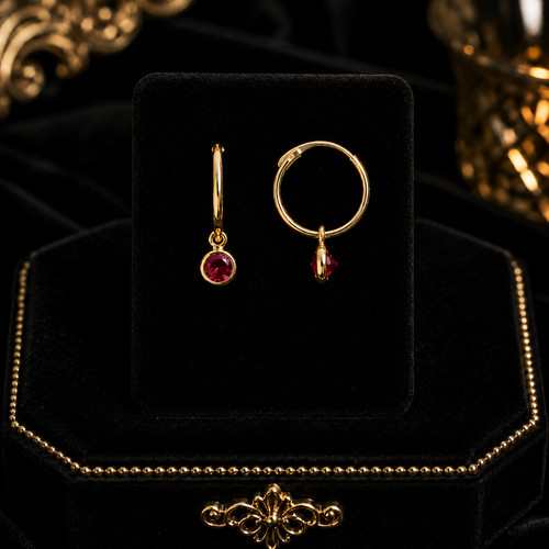 Hinged sleeper ruby hoop - hinged,