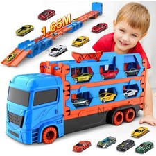 Race Track Transport Truck Toys for Boy Kids Toddler Alloy Car Folding Xmas Gift