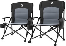 Oversized Camping Chairs Set of 2 Luxury Heavy Duty Cup Holder Oversized Black 
