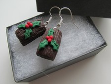 Handmade Miniature Christmas Inspired - Milk Chocolate Yule Log Cake Earrings