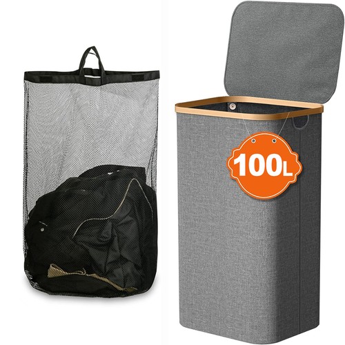 Square bamboo laundry hamper - square,