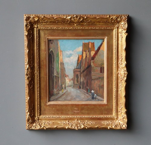 Antique signed oil - signed, panel
