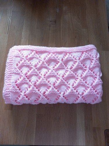 Hand knitted pink baby blanket - pink,