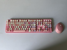 Pink Wireless Keyboard & Mouse Combo Retro Typewriter 2.4Ghz 104 Keys Circular