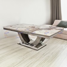 Arial 130cm Marble Coffee Table Cream Pandora Top Cup Tea Modern U Stand Chrome
