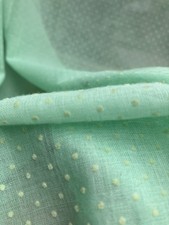 Vintage 1950s Pale Green Flocked Spot Cotton Voile Fabric Length