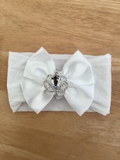 Baby Girls Romany Style White Bow With Rhinestone Bling Crown Headband 0/36 M