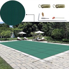 Rectangular Safety Mesh Swimming Pool Cover 18X32 FT Green Winter Outdoor