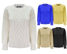 New Ladies Women Diamond Knit Long Sleeve Cable Jumper Short Knitted Sweeter Top