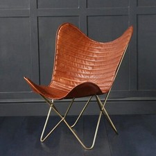New Branded Handmade Brown Leather Butterfly Chair With Folding Iron Frame