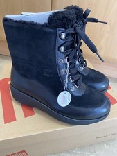 Fitflop Uk Size 5 Mukluk III Ankle Boots All Back Leather/ Suede Lace Up