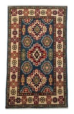 Rug Handmade Kazak, Traditional Oriental Area Afghan Carpet, Hand-Knotted, Wool 