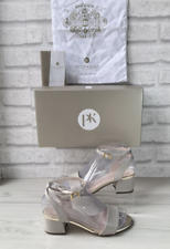Peter Kaiser sandal shoes UK 3 strap Grey leather Low block heel Elegant wedding