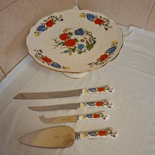 Aynsley Famille Rose Footed Cake Plate/comort plus serving implements 