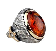 Amber stone men silver - men, ring