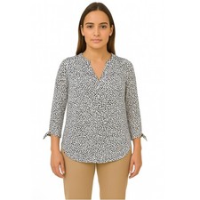 Womens Spot Print Blouse Long Sleeve Tie Cuff V Neck Casual Smart Office Top