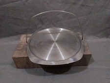 Cake plate Vintage Chichester Stainless Steel With Folding Handle mid century GC