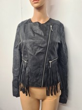 Brave Soul women faux leather biker jacket, tassels  Size S Black 