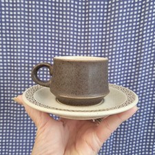 PURBECK POTTERY — BROWN DIAMOND trio— CUP & SAUCER bread plate