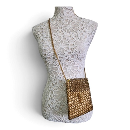 Vintage gold bead weave bag - vintage,