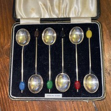 CASED SET OF VINTAGE STERLING SILVER COFFEE BEAN SPOONS ARTHUR PRICE & CO 1939
