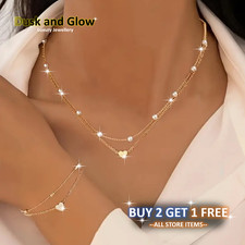 Women Jewellery Gift Set Faux Pearl Necklace Bracelet Ladies Chain Link NEW UK