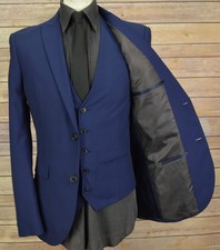 Mens Next 3 piece suit blue 38R W30 L31 slim fit blazer waistcoat trousers