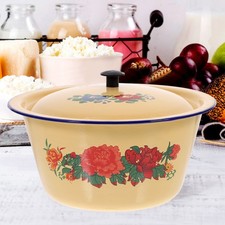 Enamel Lidded Bowl Vintage Large with Cover Basin Retro