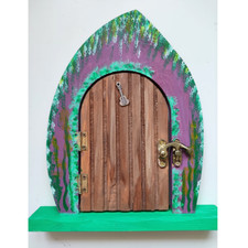 Large Rustic Opening Purple Fairy Door - Hand Decorated