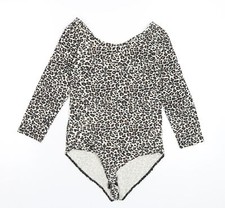 Which One Womens Beige Animal Print Vinyl Bodysuit One-Piece Size M Snap
