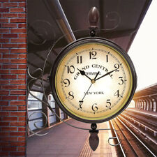 Black Wall Clock Double Sided Paddington Station Retro Hanging Bracket Outdoor