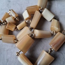 Vintage Polished Horn Bead Necklace, metal linked with barrel clasp