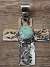 Navajo Indian Nickel Silver & Turquoise Cross Pendant - Cleveland