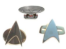 Gold Plated Star Trek Voyager &TNG COMM. Plus Enterprise - 3 Metal Badge Set