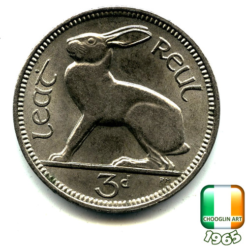 Irish 1965 threepence 3d - an,