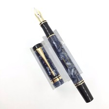 Parker Duofold International Blue Marble Fountain Pen, Medium 18k Gold Nib