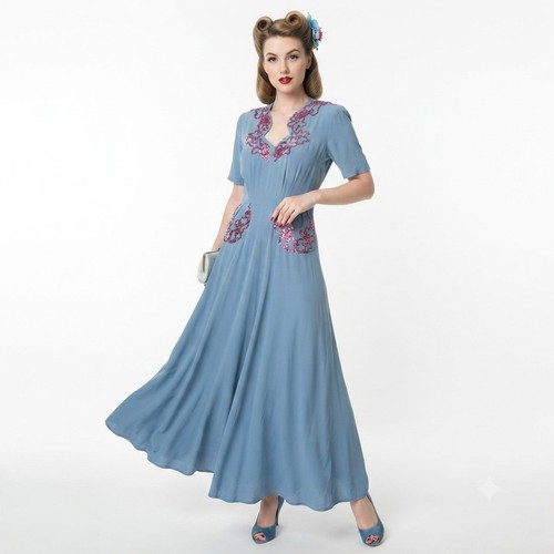 Original 40s blue dress - dress, m