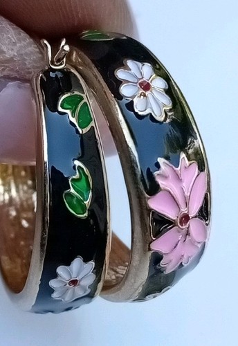 Black enamel floral hoop - enamel,