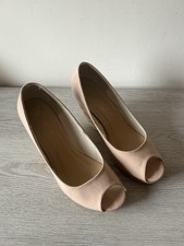 Nude Open Toe Shoes With Cork Wedges Size 8. Spot On