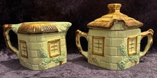 Vintage Keele Street Pottery England English Cottage Shaped Sugar Bowl&Milk Jug