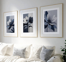 Navy Blue Abstract Flower Wall