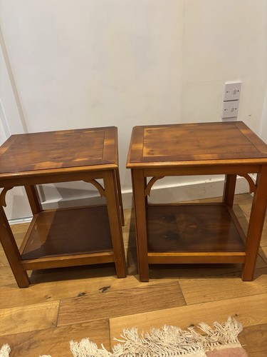 Two yew side tables excellent - side,