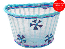 Child's / Kids Blue Glitter Flowers Front Shopping Bike / Bicycle Basket