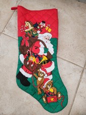 Vintage Christmas Teddy bears Xmas Stocking Santa Red Green Quilted Presents