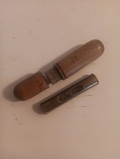 Vintage 19th Century Small Brass Pocket Spirit Level In Turned Treen Case