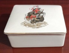 Trinket Box Galleon Picture on Lid, Sandland Ware Staffordshire England, Vintage